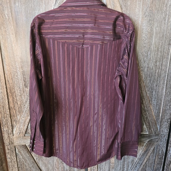 Ely Cattleman Shirt Men's 16.5/35 Burgundy Pearl Snap Metallic Striped Western - Picture 6 of 7